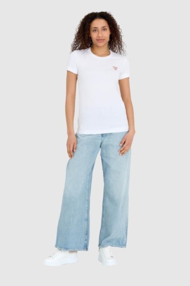 GUESS Biały damski t-shirt bawełniany Mini Triangle Tee
