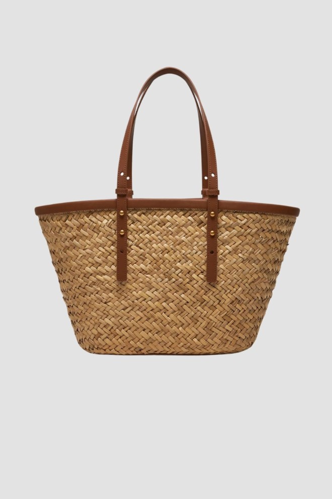 PINKO Beige Love Summer Basket beach bag