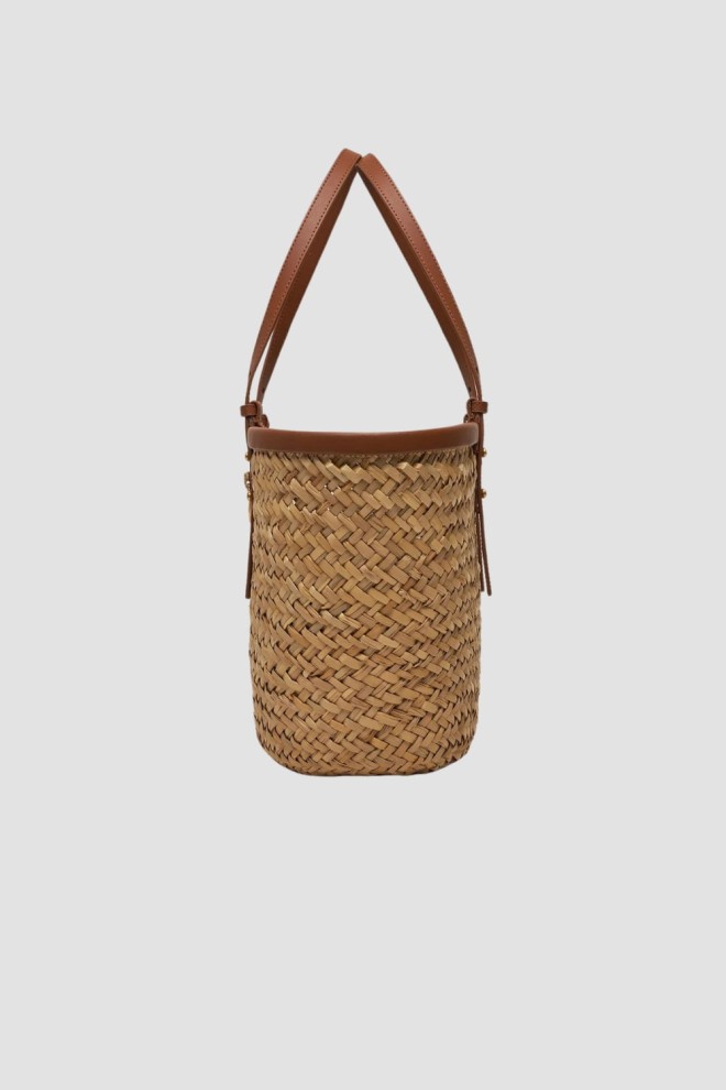 PINKO Beige Love Summer Basket beach bag