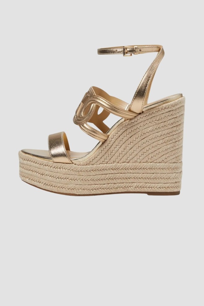 MICHAEL KORS Złote sandały Alma Wedge Espadrille