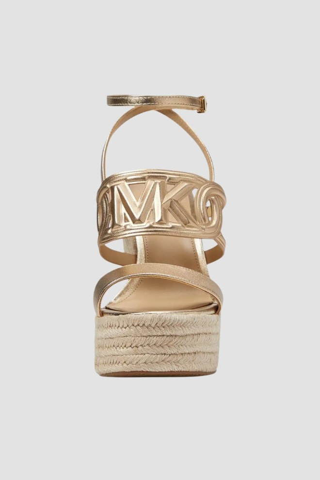 MICHAEL KORS Złote sandały Alma Wedge Espadrille