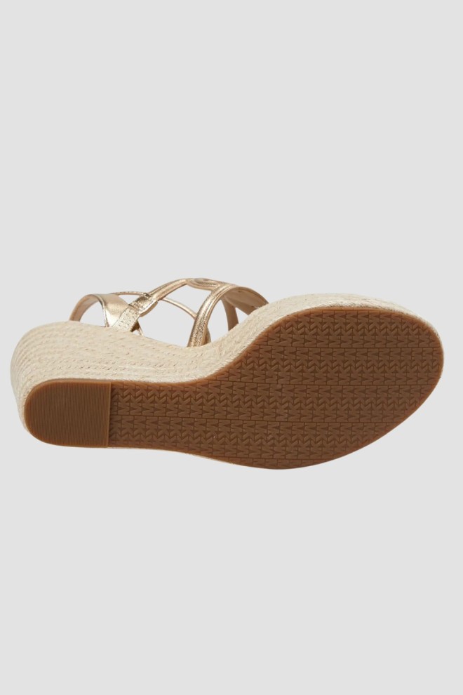 MICHAEL KORS Złote sandały Alma Wedge Espadrille