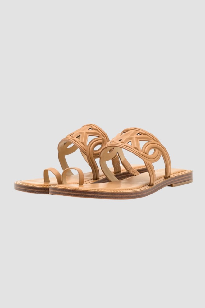 MICHAEL KORS Brązowe klapki Alma Flat Sandal