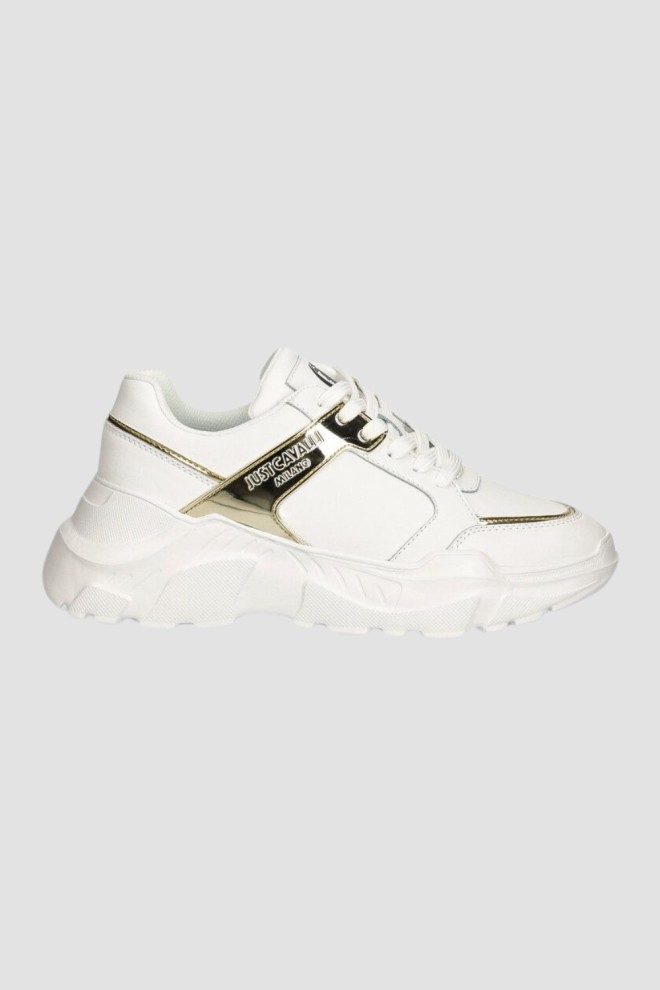 JUST CAVALLI White sneakers with gold Fondo Casper logo