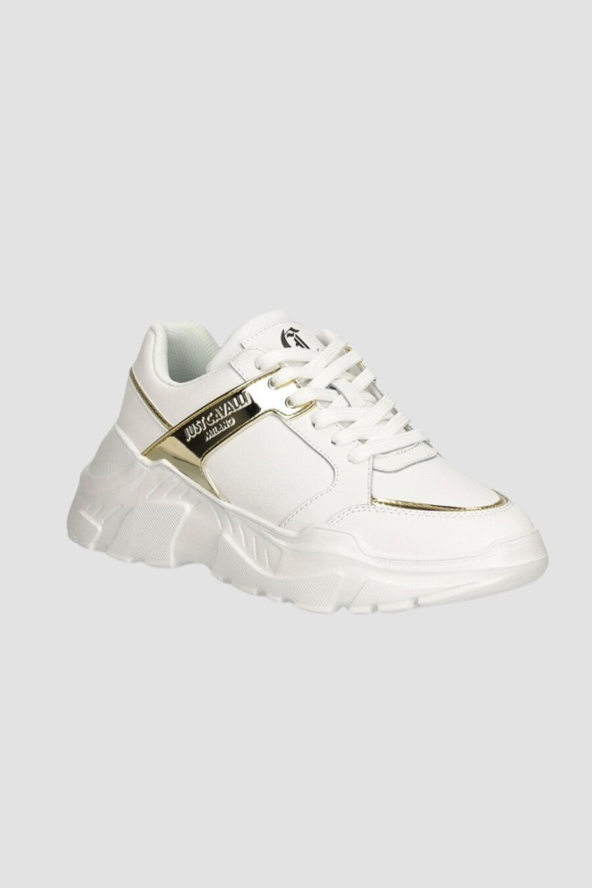 JUST CAVALLI White sneakers with gold Fondo Casper logo