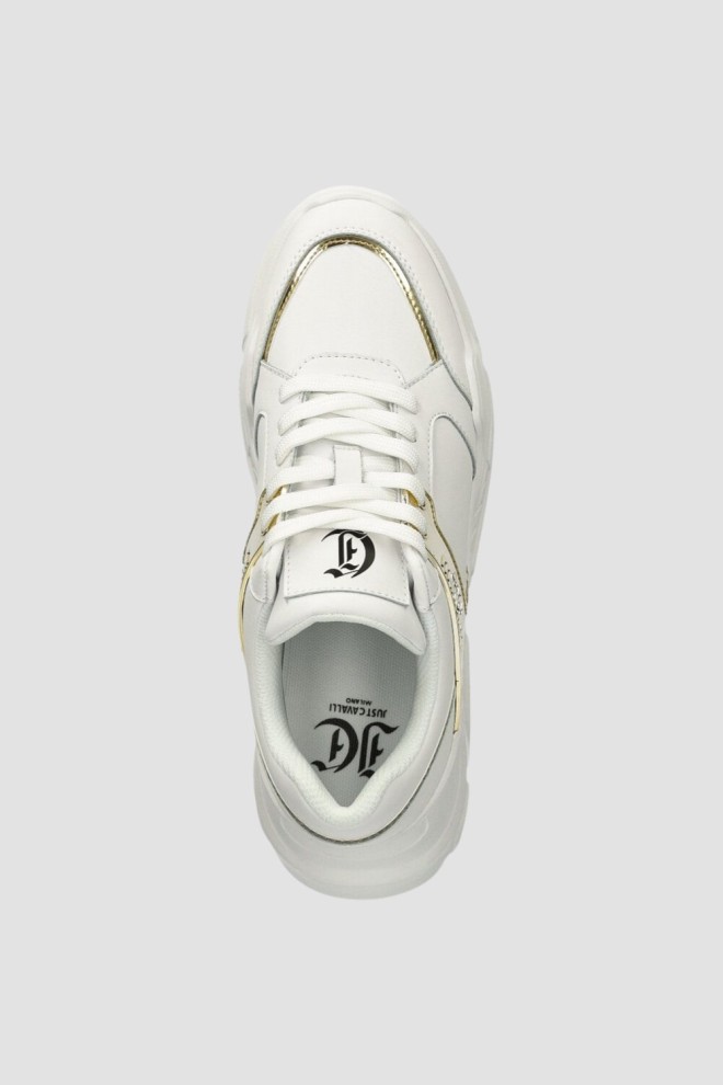 JUST CAVALLI White sneakers with gold Fondo Casper logo