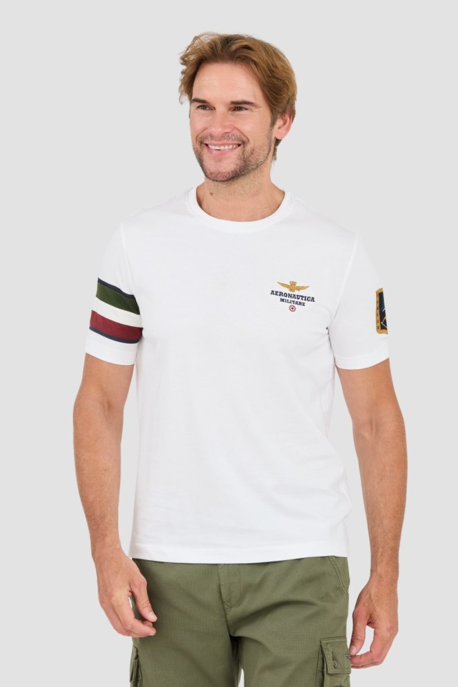 AERONAUTICA MILLITARE White Tricolor and badge t-shirt