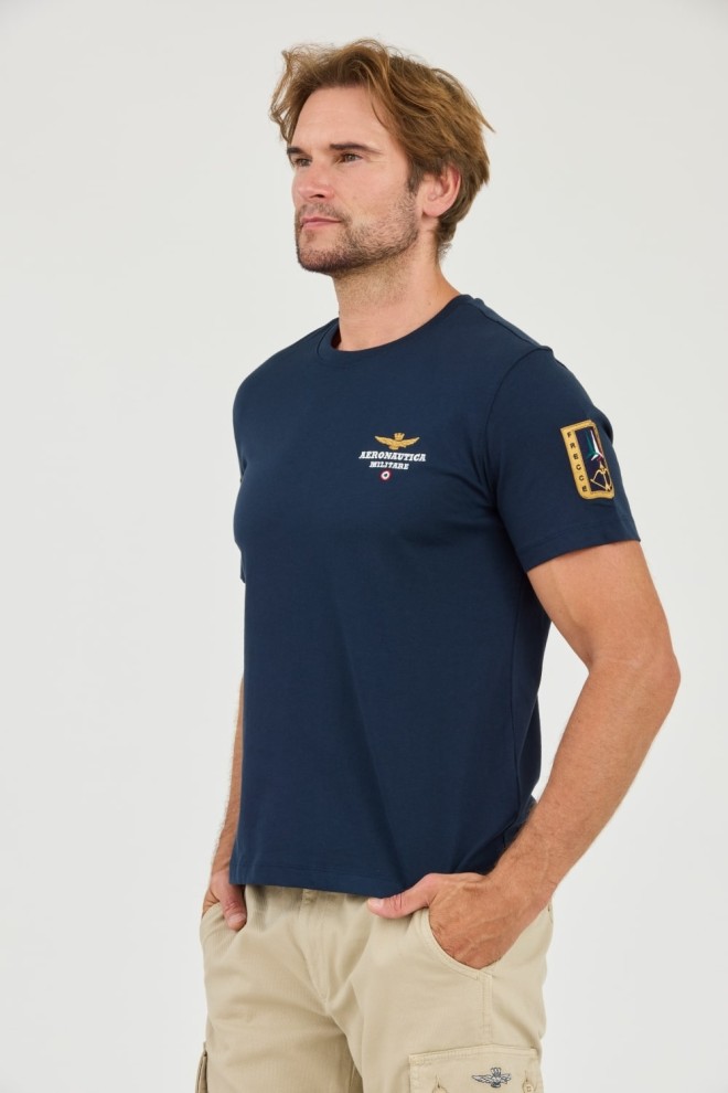 AERONAUTICA MILLITARE Granatowy t-shirt Tricolor and badge