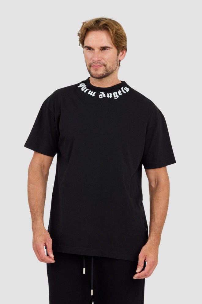 PALM ANGELS Black Neck Logo Tee