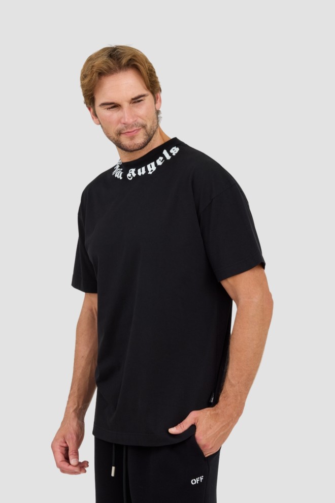 PALM ANGELS Black Neck Logo Tee