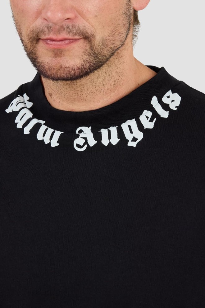 PALM ANGELS Black Neck Logo Tee