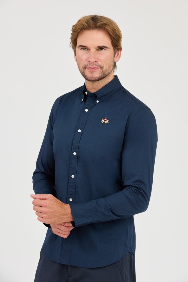 LA MARTINA Navy blue Poplin Stretch shirt