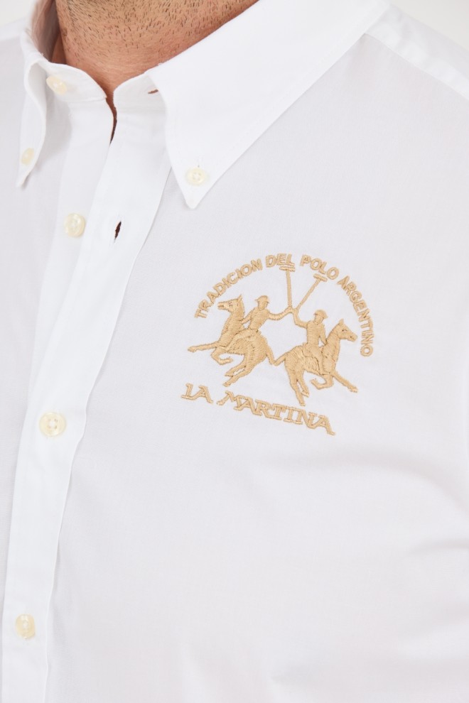LA MARTINA Cămașă albă pentru bărbați Poplin Stretch