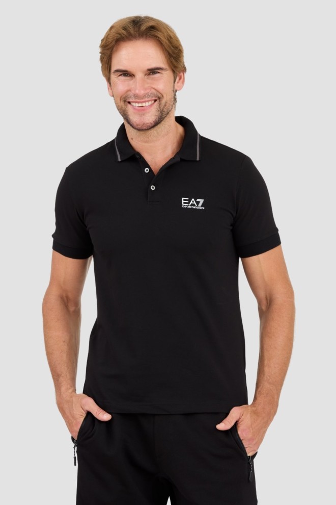 EA7 Tricou polo negru pentru bărbați