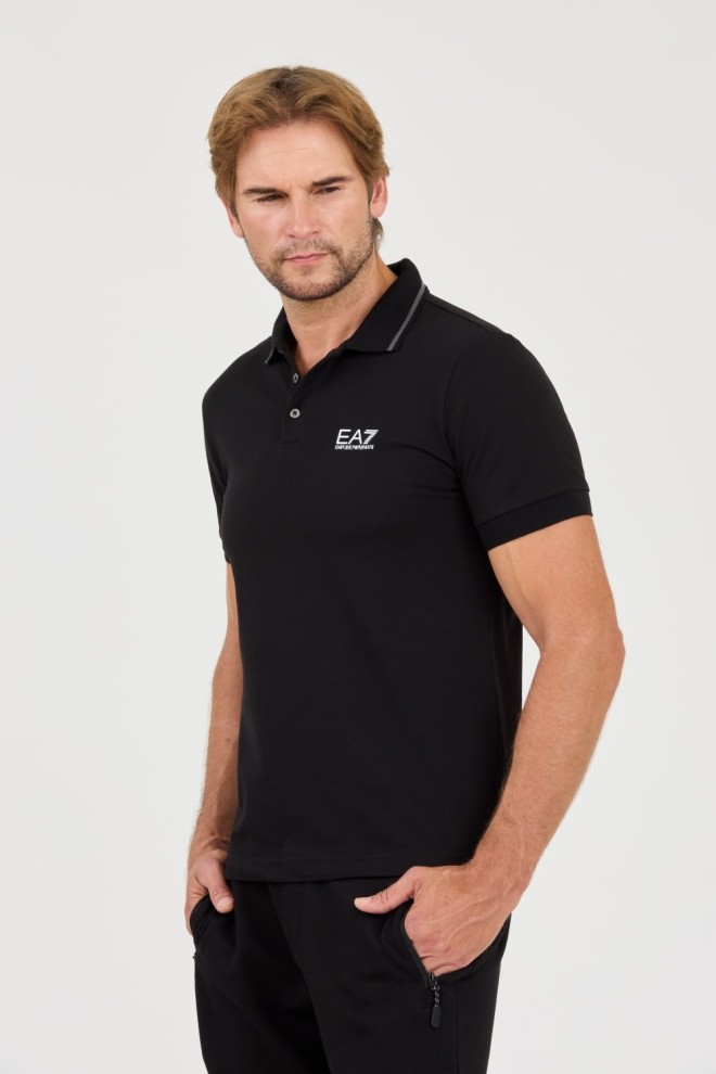EA7 Tricou polo negru pentru bărbați