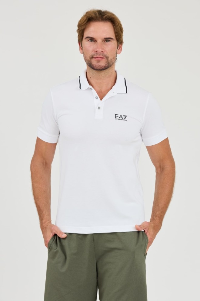 EA7 Tricou polo alb pentru bărbați