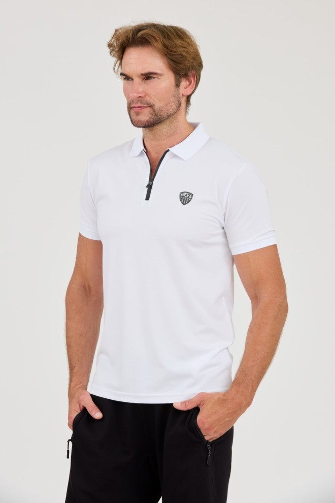 EA7 White zip-up polo shirt