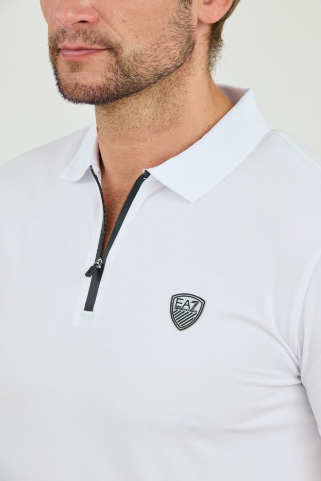 EA7 White zip-up polo shirt