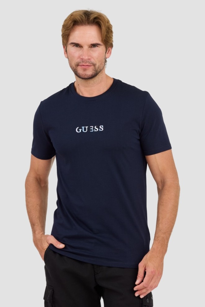 GUESS Navy blue t-shirt with embroidered logo