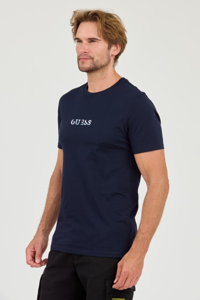 GUESS Granatowy t-shirt z haftowanym logo