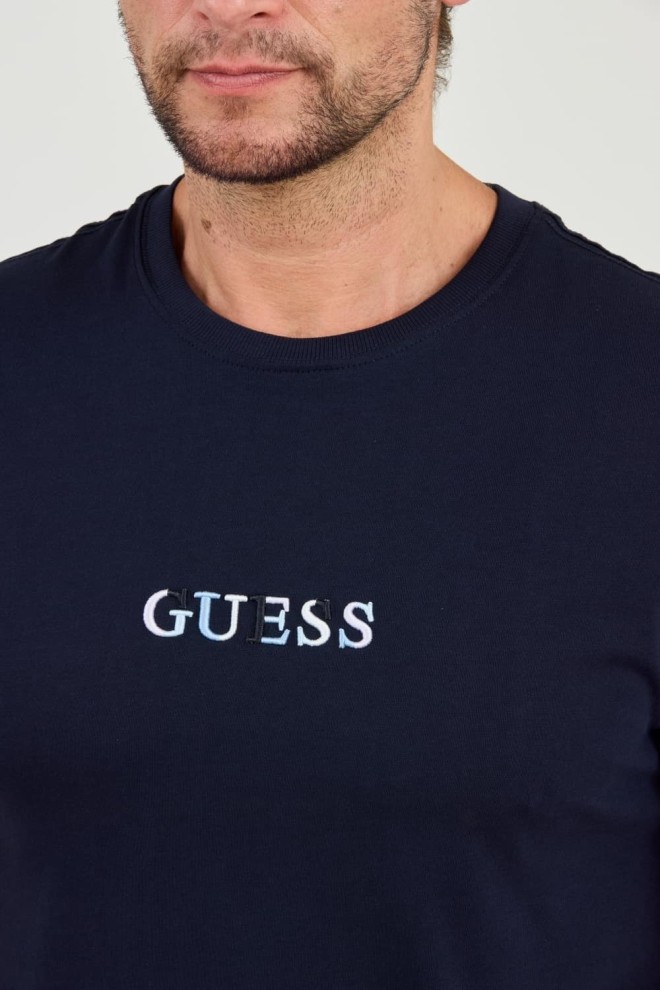 GUESS Granatowy t-shirt z haftowanym logo