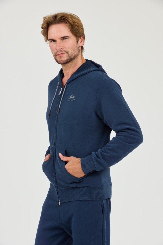 LA MARTINA Navy Blue Hooded Cot Sweatshirt