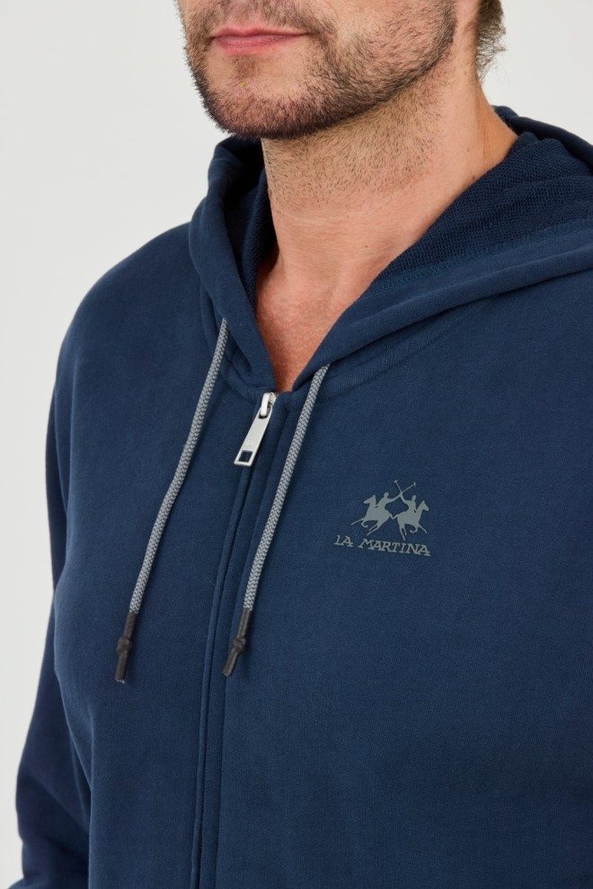 LA MARTINA Navy Blue Hooded Cot Sweatshirt