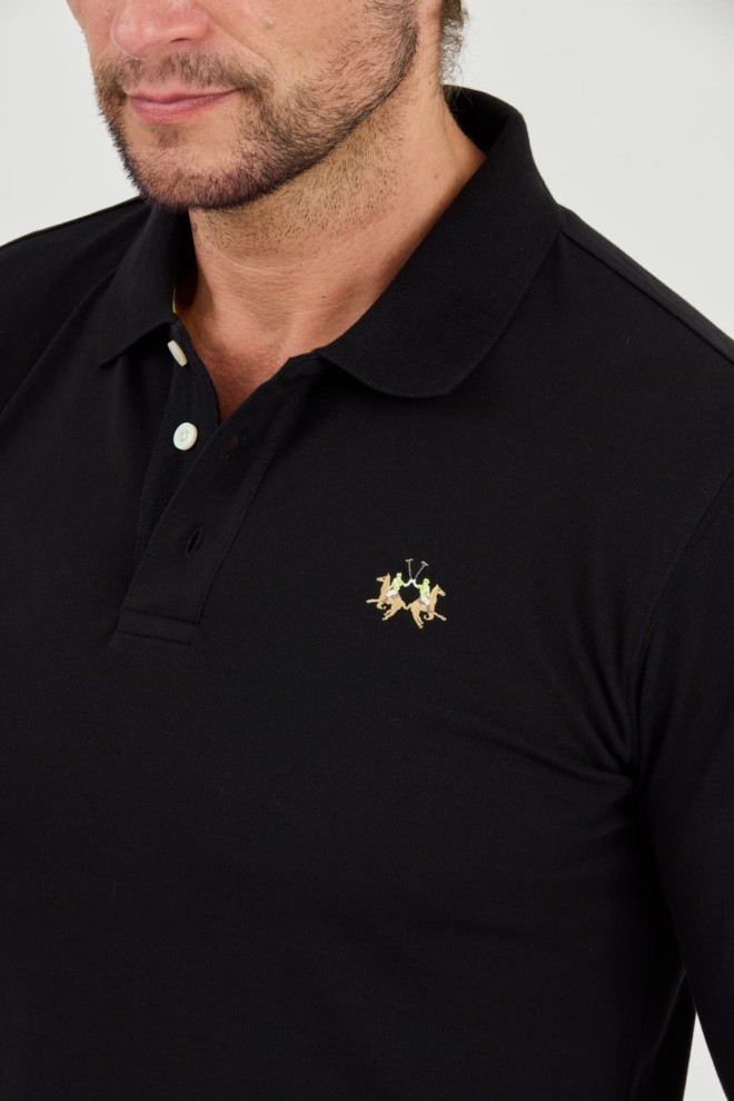 LA MARTINA Black longlevee polo Piquet Stretch