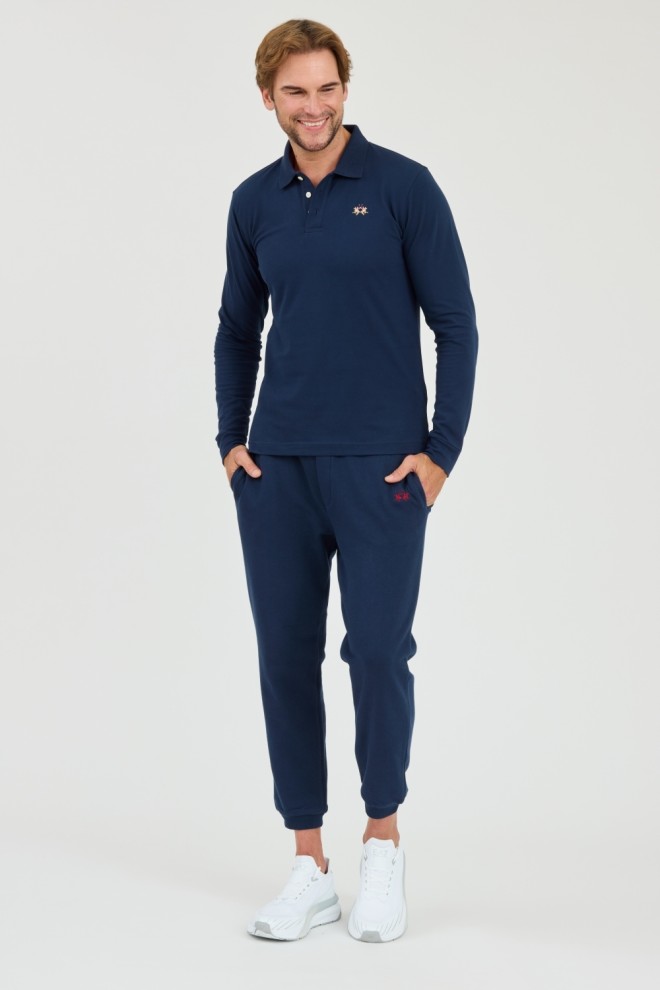 LA MARTINA Navy blue longlevee polo Piquet Stretch