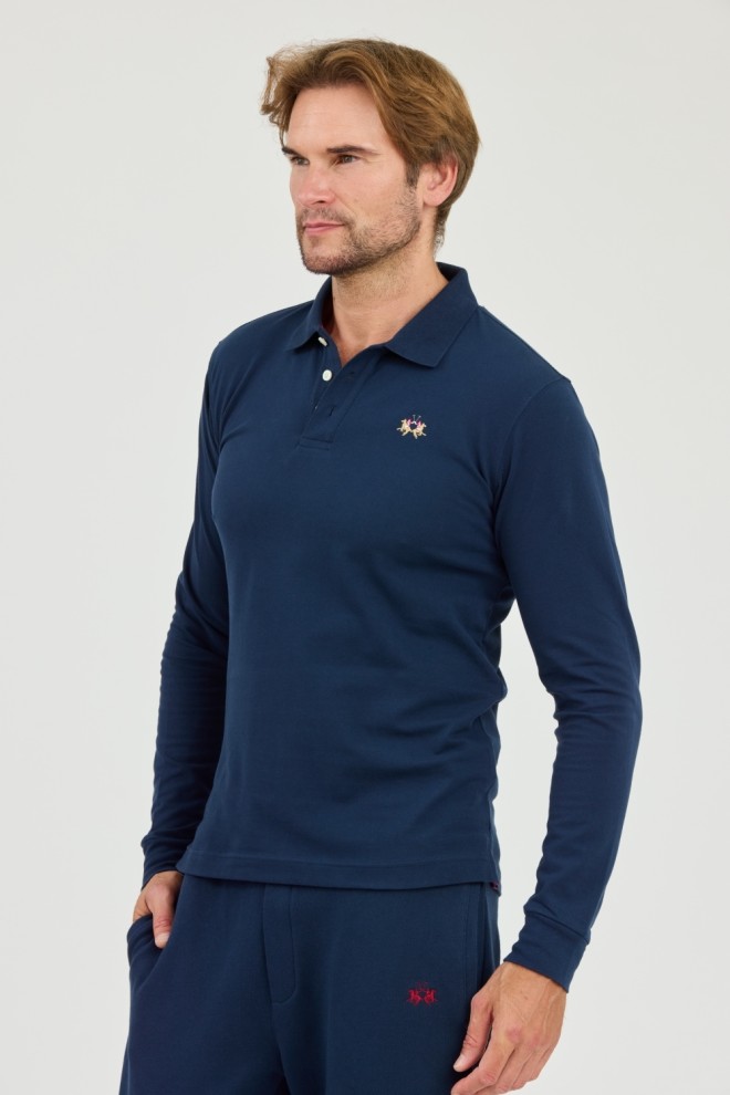 LA MARTINA Navy blue longlevee polo Piquet Stretch