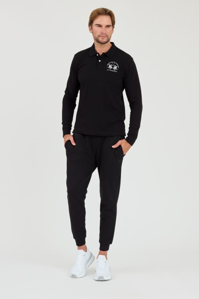 LA MARTINA Black polo longsleeve Piquet Stretch