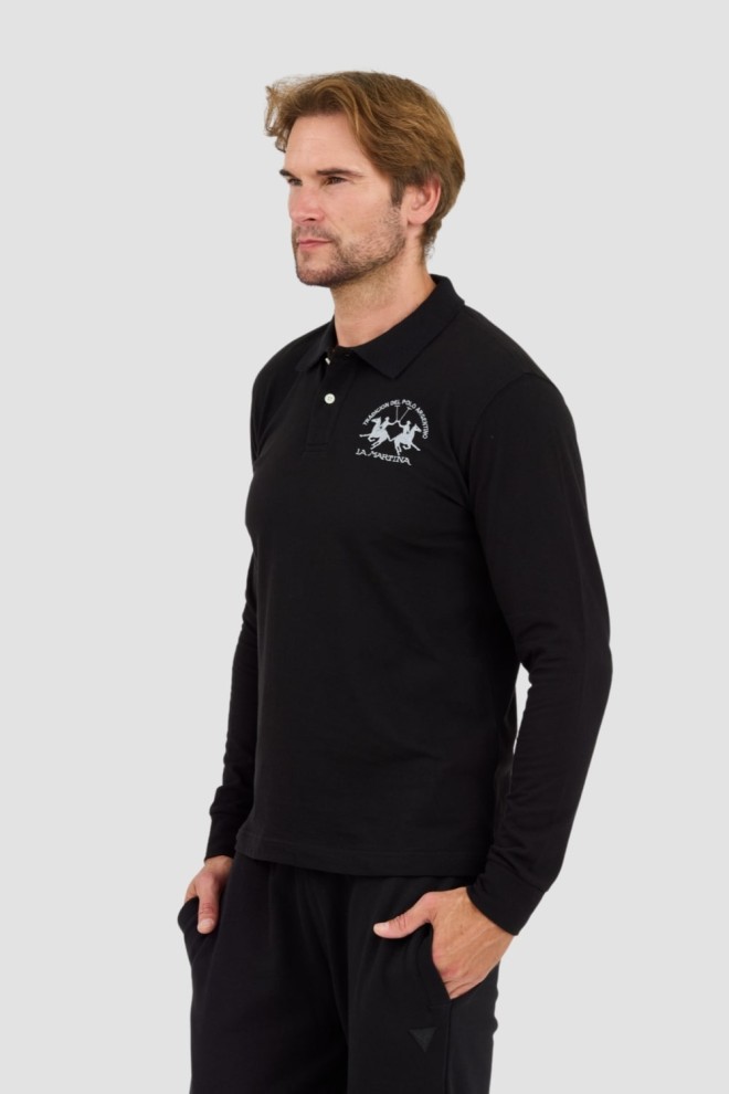 LA MARTINA Black polo longsleeve Piquet Stretch