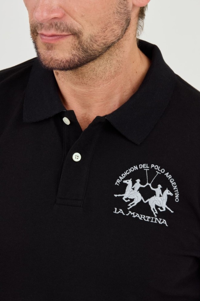 LA MARTINA Black polo longsleeve Piquet Stretch