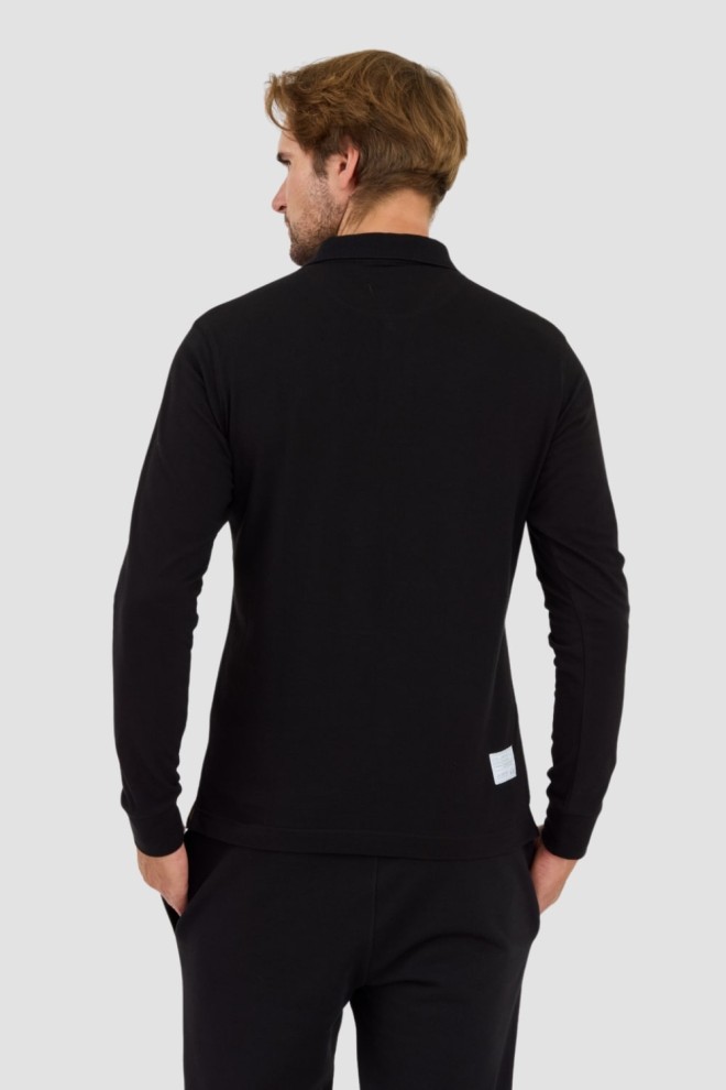 LA MARTINA Black polo longsleeve Piquet Stretch