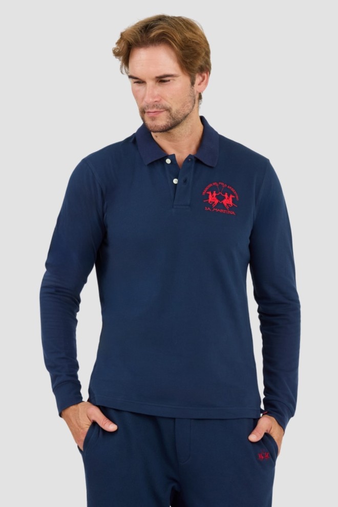 LA MARTINA Navy blue polo longsleeve Piquet Stretch