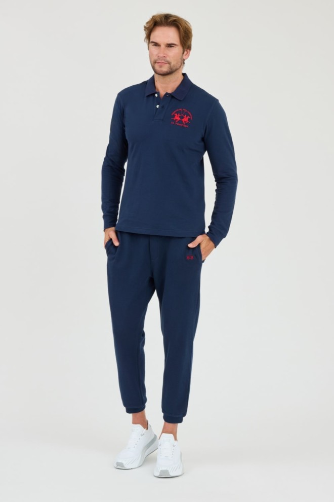 LA MARTINA Granatowy longsleeve polo Piquet Stretch