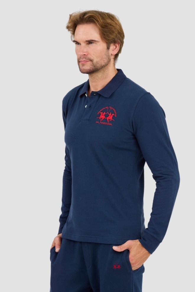 LA MARTINA Granatowy longsleeve polo Piquet Stretch