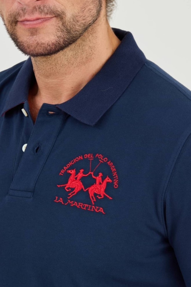 LA MARTINA Granatowy longsleeve polo Piquet Stretch