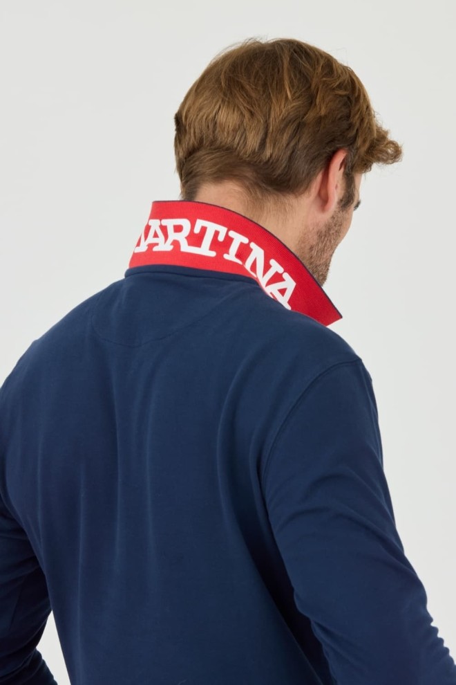 LA MARTINA Polo cu mânecă lungă Piquet Stretch albastru marin pentru bărbați