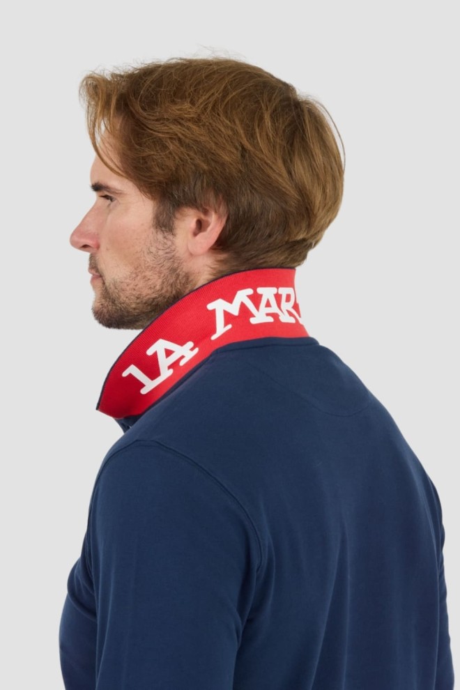 LA MARTINA Polo cu mânecă lungă Piquet Stretch albastru marin pentru bărbați