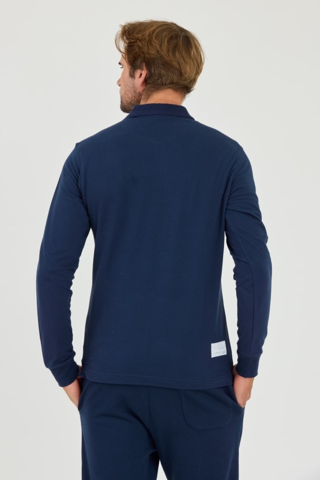 LA MARTINA Navy blue polo longsleeve Piquet Stretch