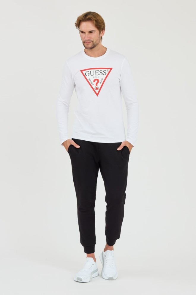 GUESS White bărbați Original Logo Longsleeve Tee