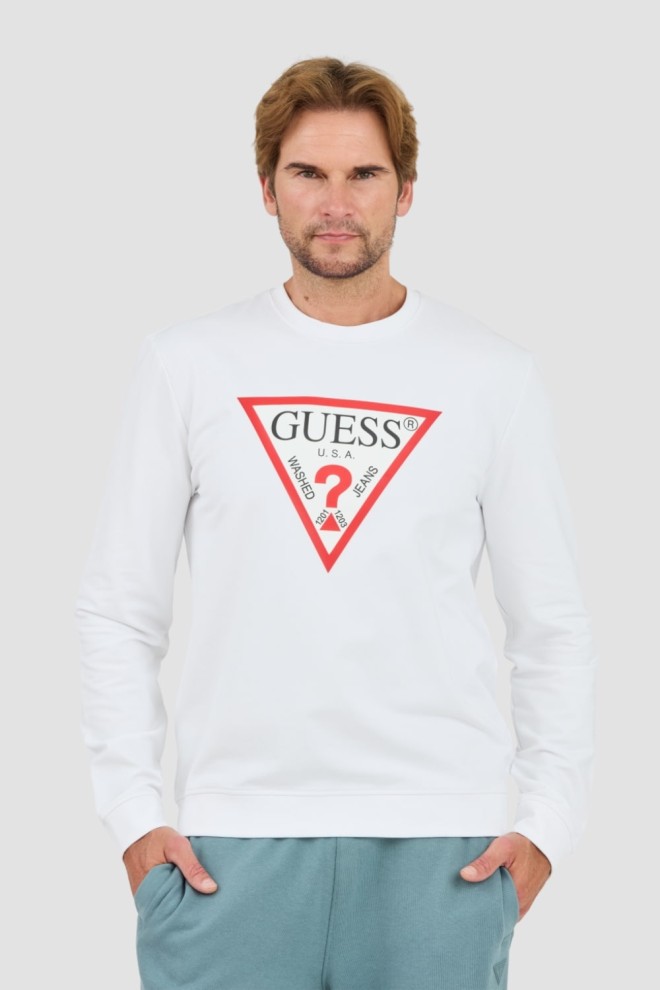 GUESS White Audley Cn Fleece Sweatshirt