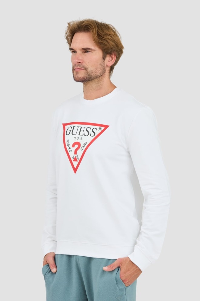 GUESS White Audley Cn Fleece Sweatshirt