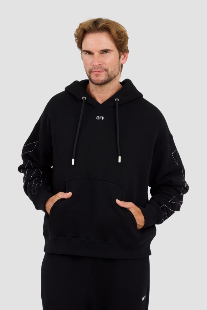 OFF-WHITE Negru bărbați brodate Stitch Arr Skate Hoodie
