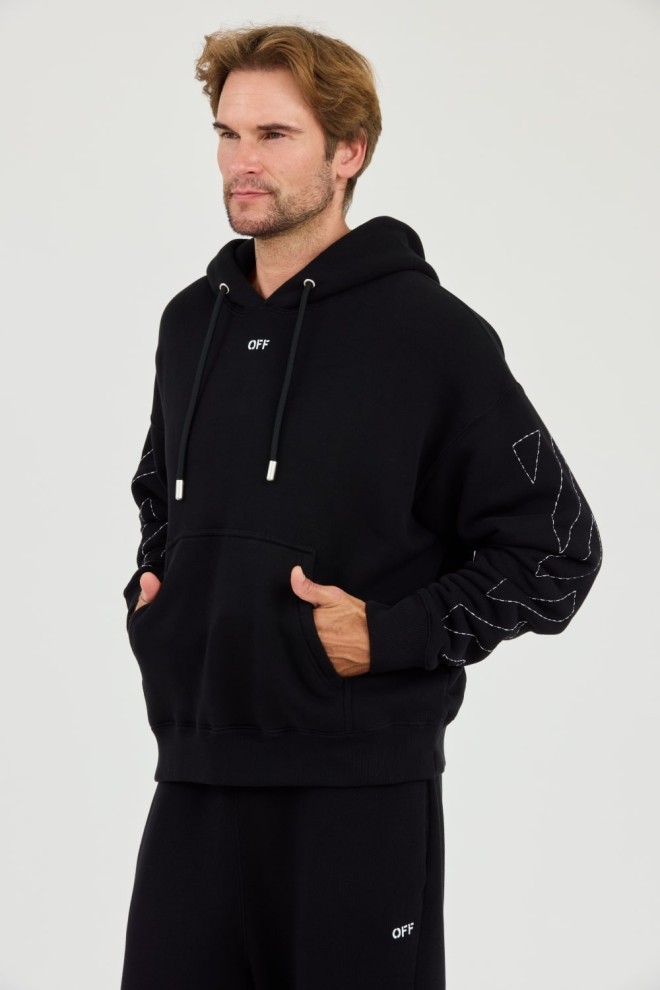 OFF-WHITE Negru bărbați brodate Stitch Arr Skate Hoodie