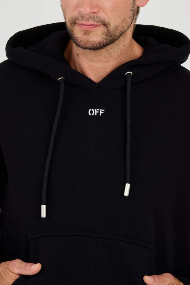 OFF-WHITE Negru bărbați brodate Stitch Arr Skate Hoodie