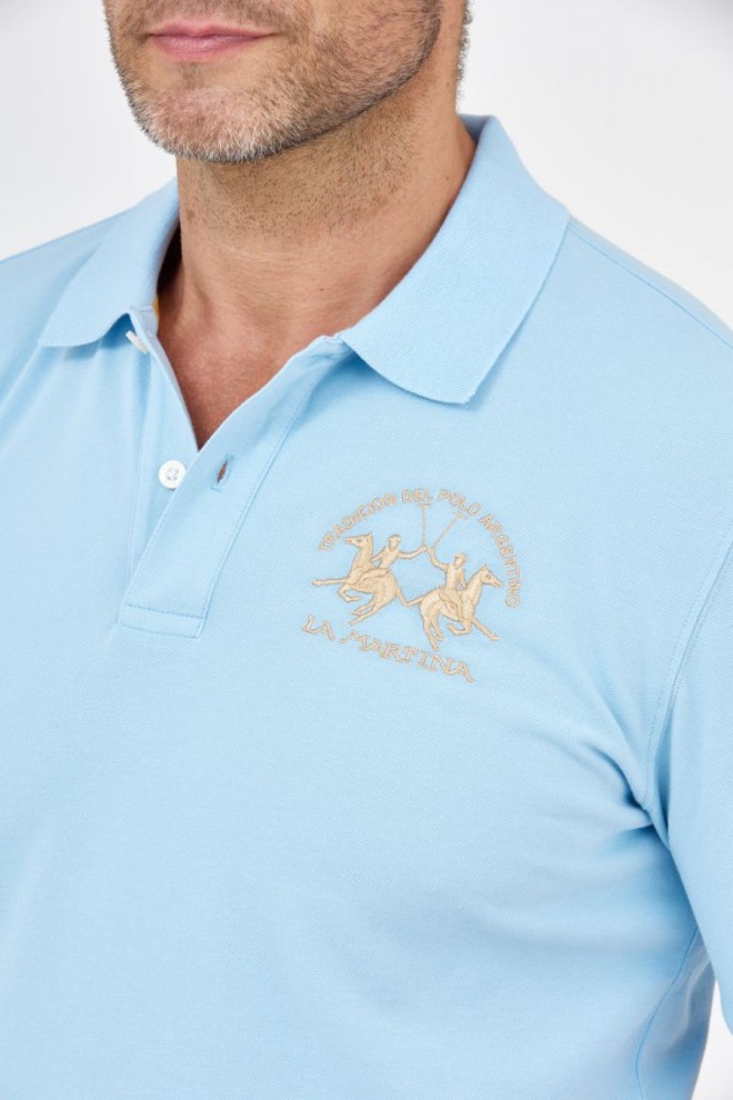 LA MARTINA Blue polo shirt with embroidered logo