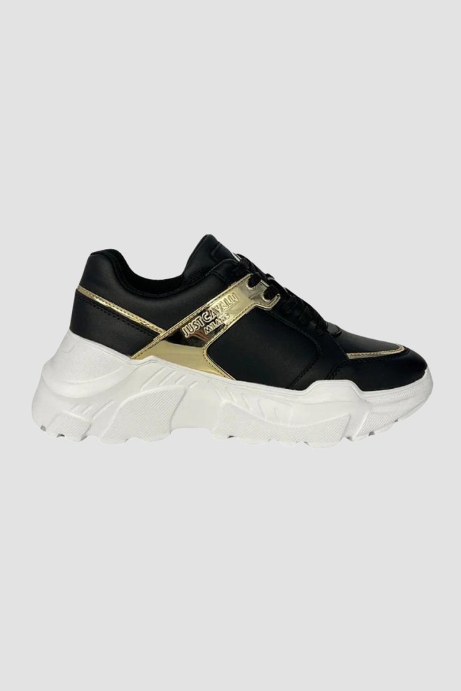 JUST CAVALLI Black sneakers with gold logo Fondo Casper