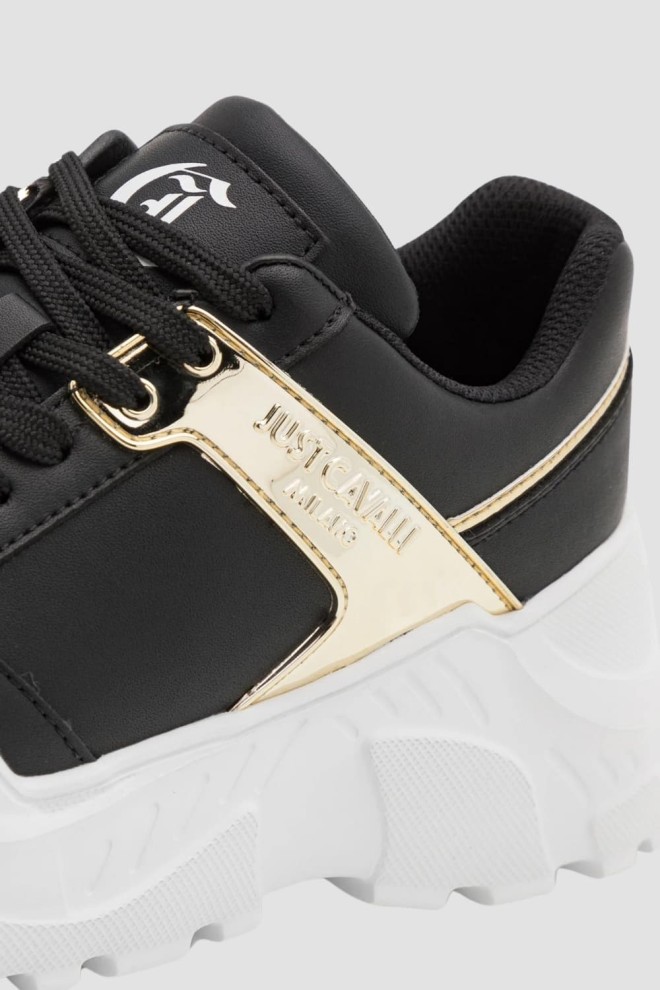 JUST CAVALLI Black sneakers with gold logo Fondo Casper